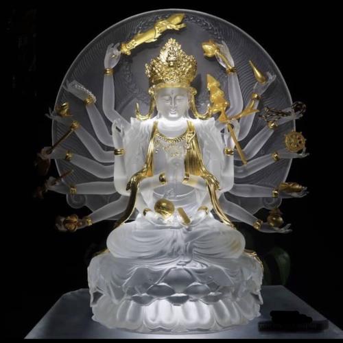 TÔN TƯỢNG ĐỨC CHUẨN ĐỀ PHẬT MẪU LƯU LY THẾP VÀNG 24K 32CM