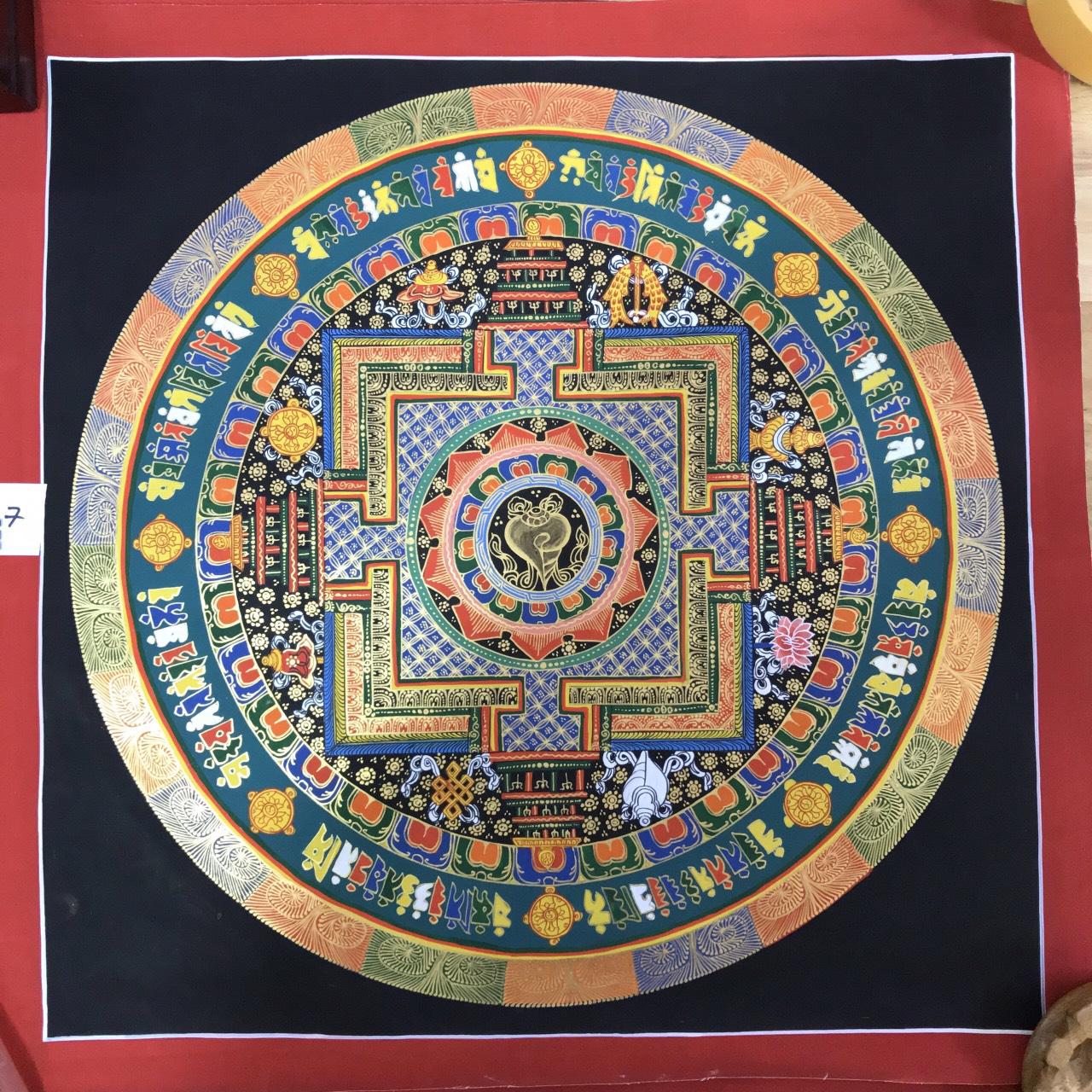 TRANH MANDALA KALCHAKRA VÀ OM MANI PEDME HUM VẼ TAY NEPAL 100% - 50x50cm