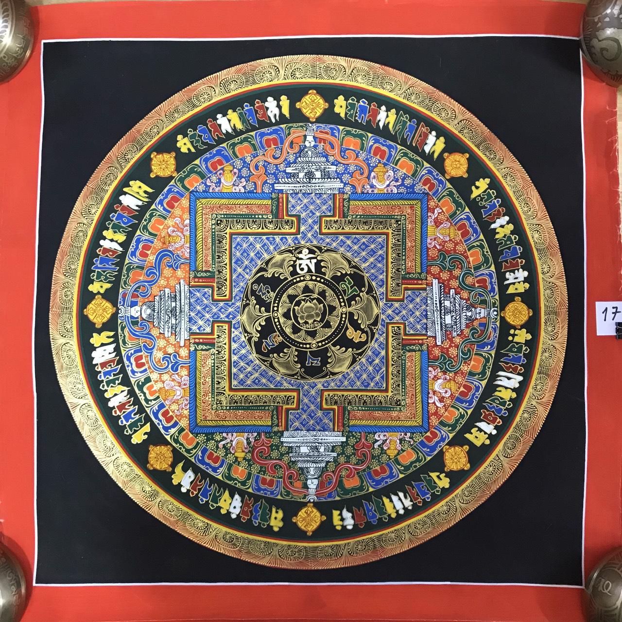 TRANH MANDALA KALCHAKRA VÀ OM MANI PEDME HUM VẼ TAY NEPAL 100% - 50x50cm