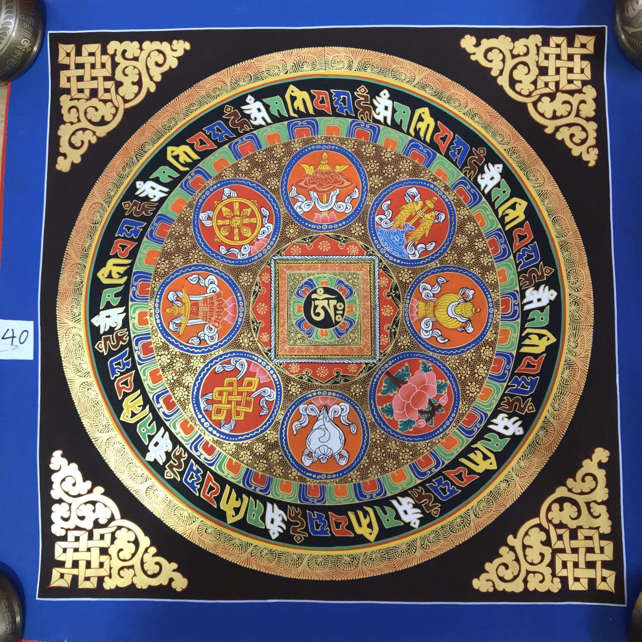 TRANH MANDALA KALCHAKRA VÀ OM MANI PEDME HUM VẼ TAY NEPAL 100% - 50x50cm