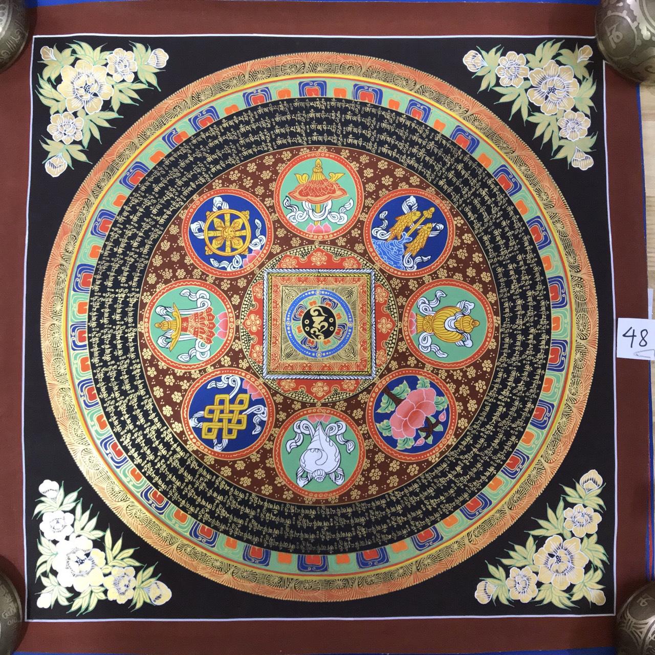 TRANH MANDALA KALCHAKRA VÀ OM MANI PEDME HUM VẼ TAY NEPAL 100% - 50x50cm