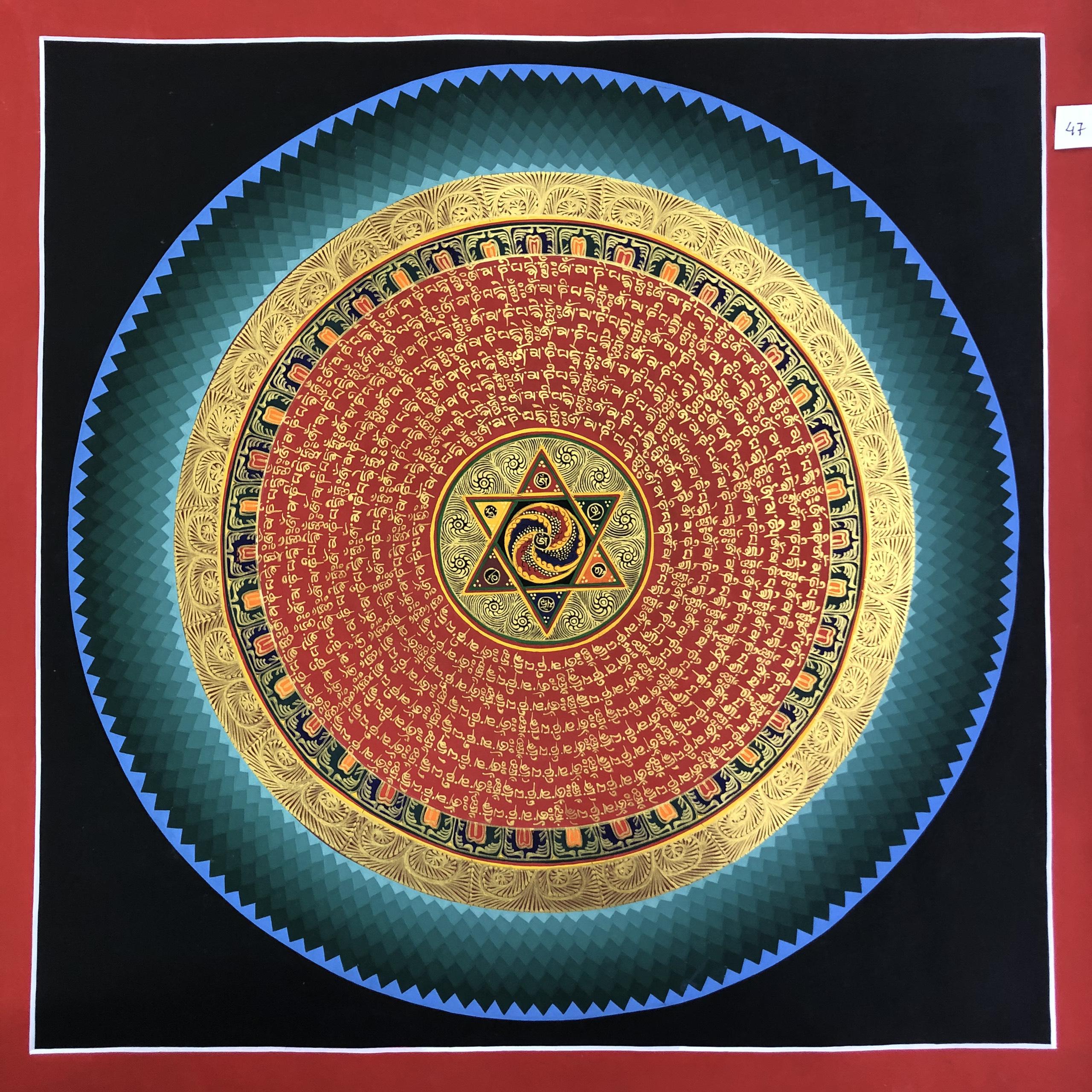 TRANH MANDALA OM MANI PEDME HUM VẼ TAY NEPAL 100% - 50x50cm
