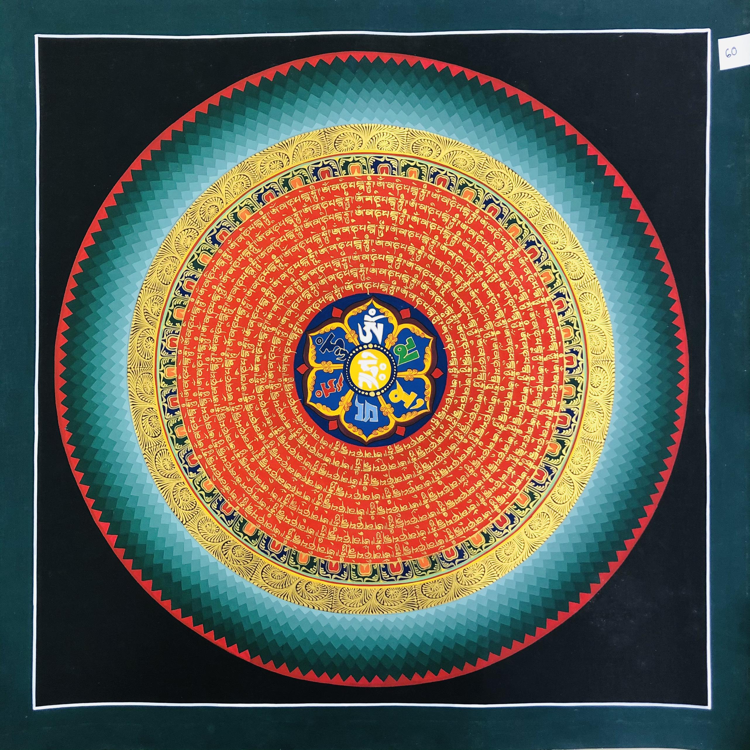 TRANH MANDALA OM MANI PEDME HUM VẼ TAY NEPAL 100% - 50x50cm
