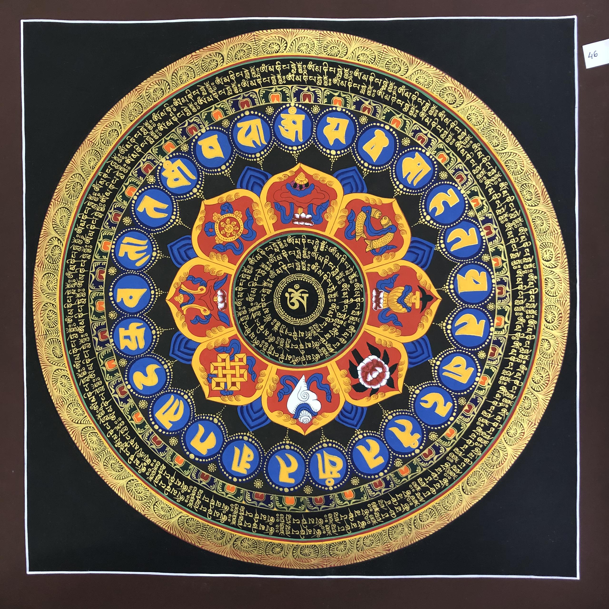 TRANH MANDALA OM MANI PEDME HUM VẼ TAY NEPAL 100% - 50x50cm