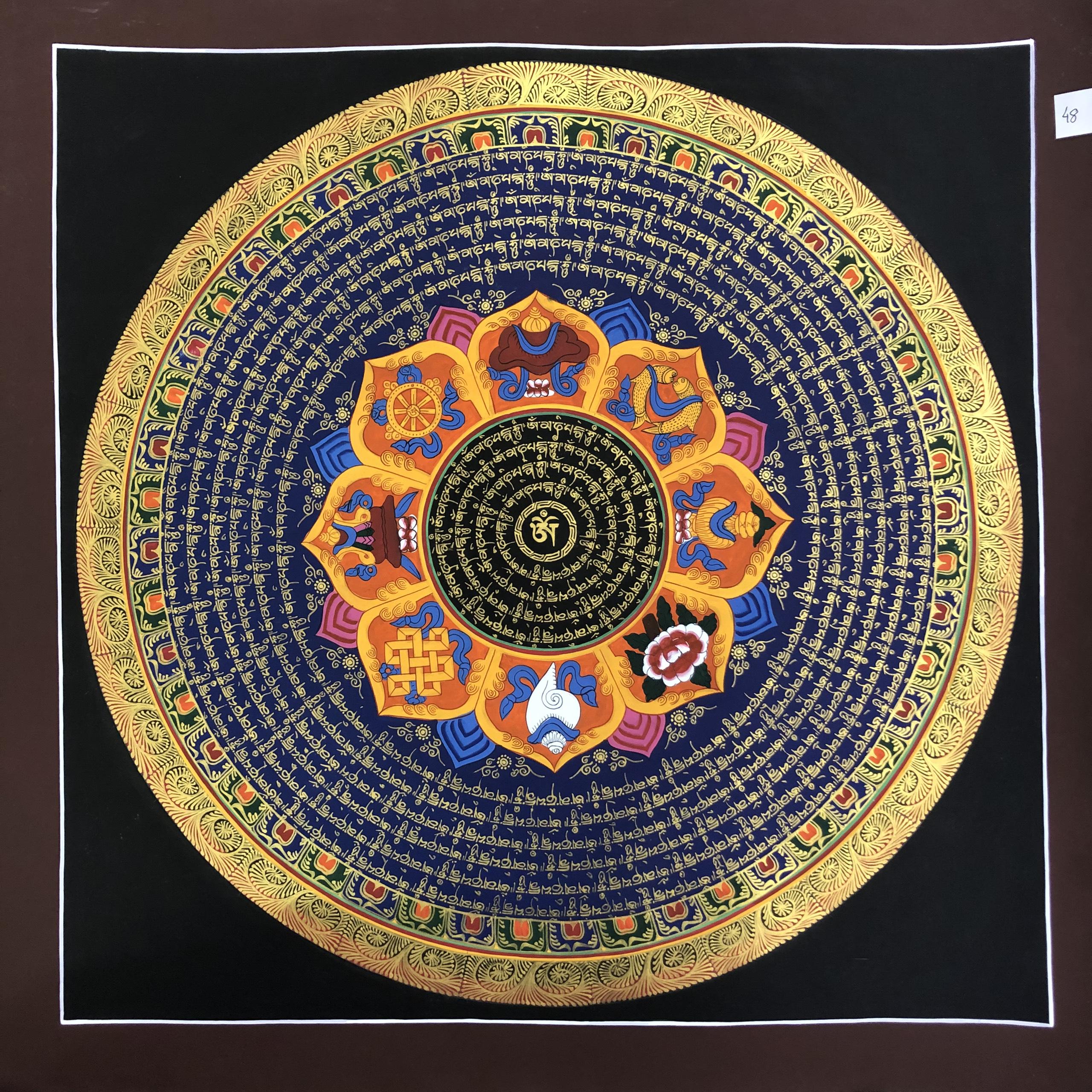 TRANH MANDALA OM MANI PEDME HUM VẼ TAY NEPAL 100% - 50x50cm