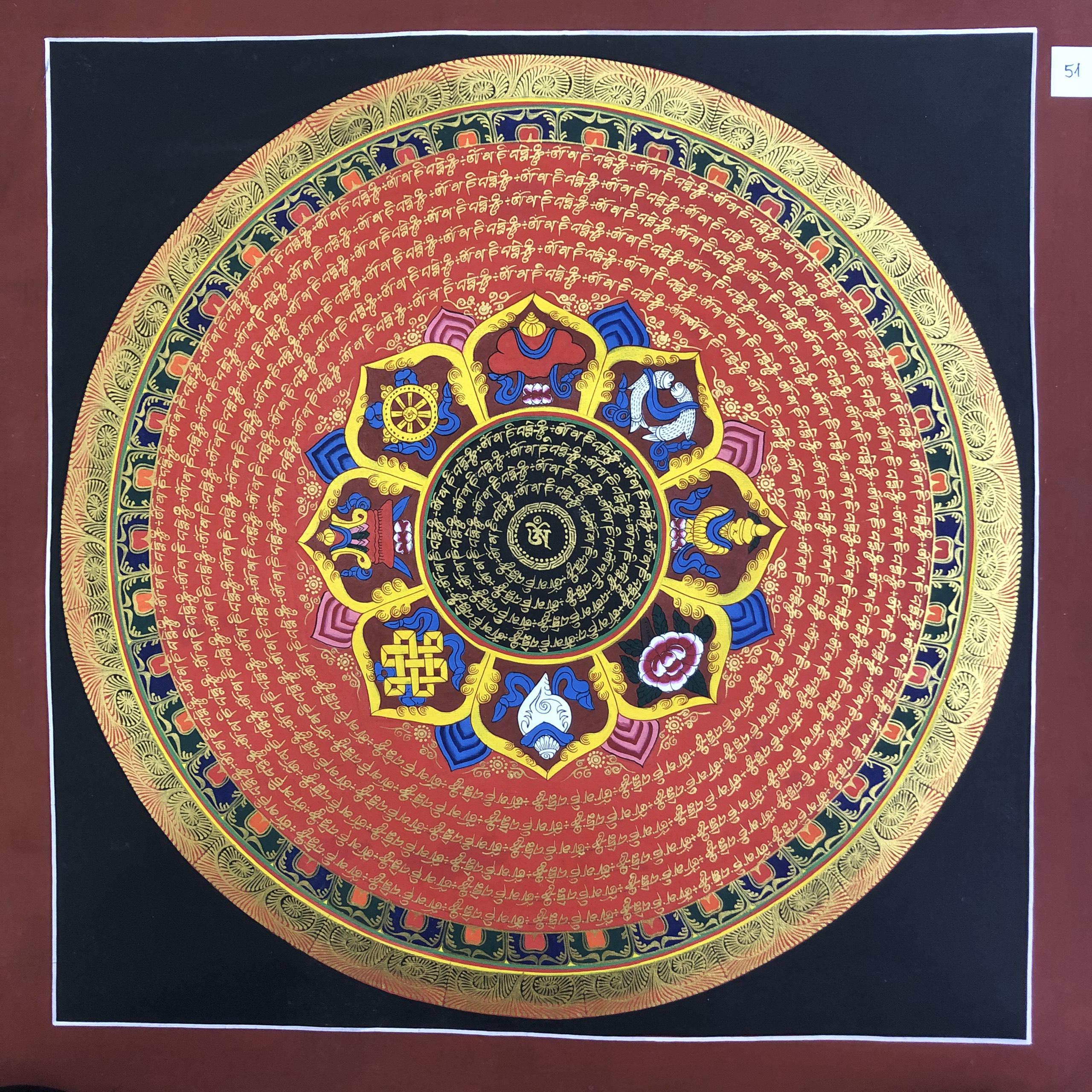 TRANH MANDALA OM MANI PEDME HUM VẼ TAY NEPAL 100% - 50x50cm