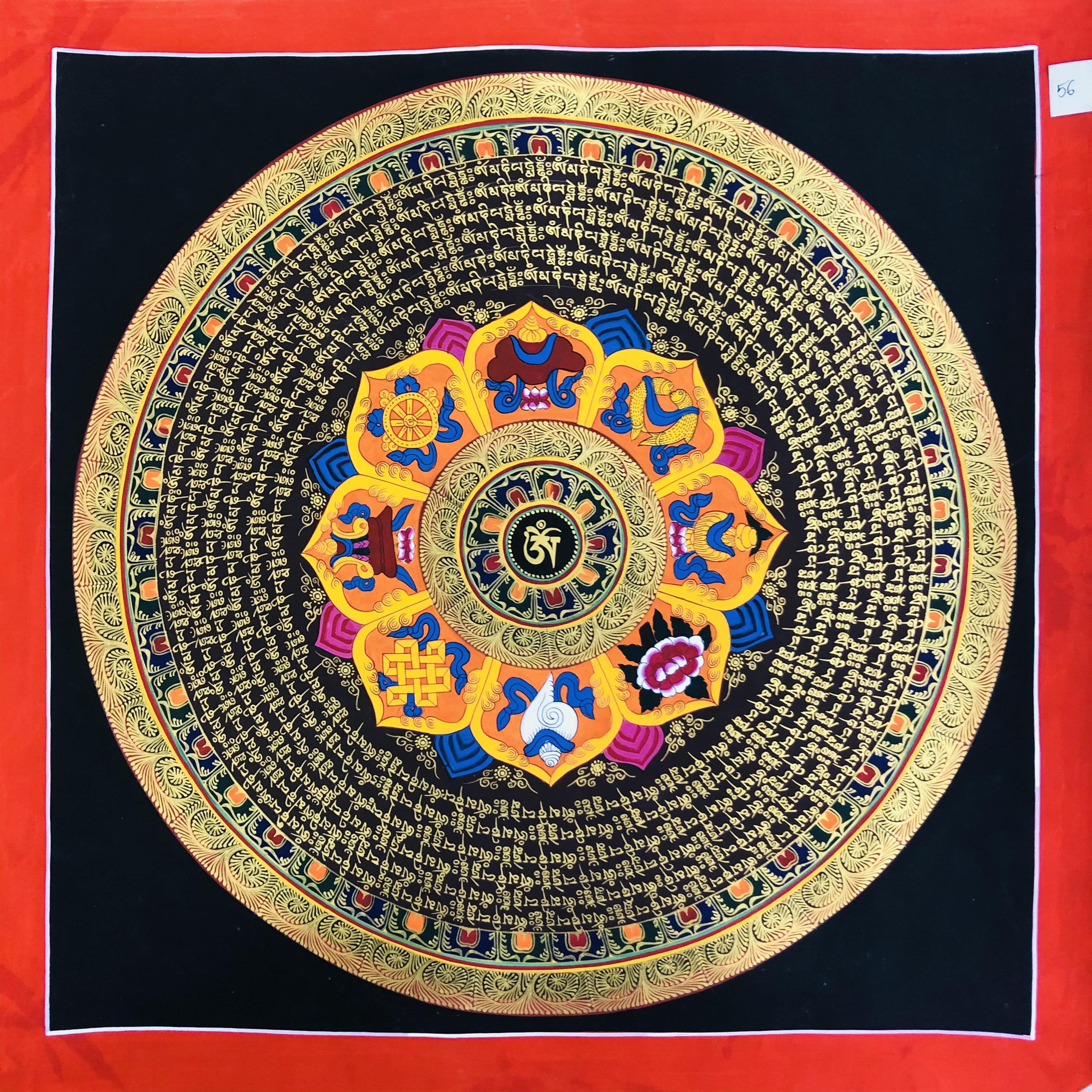 TRANH MANDALA OM MANI PEDME HUM VẼ TAY NEPAL 100% - 50x50cm