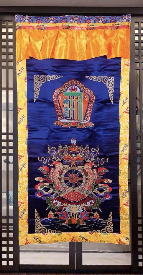 RÈM CỬA PHÒNG THỜ BIỂU TƯỢNG KALACHAKRA VÀ BÁT CÁT TƯỜNG HỢP NHẤT - (180 x 90cm/ 185x95cm)