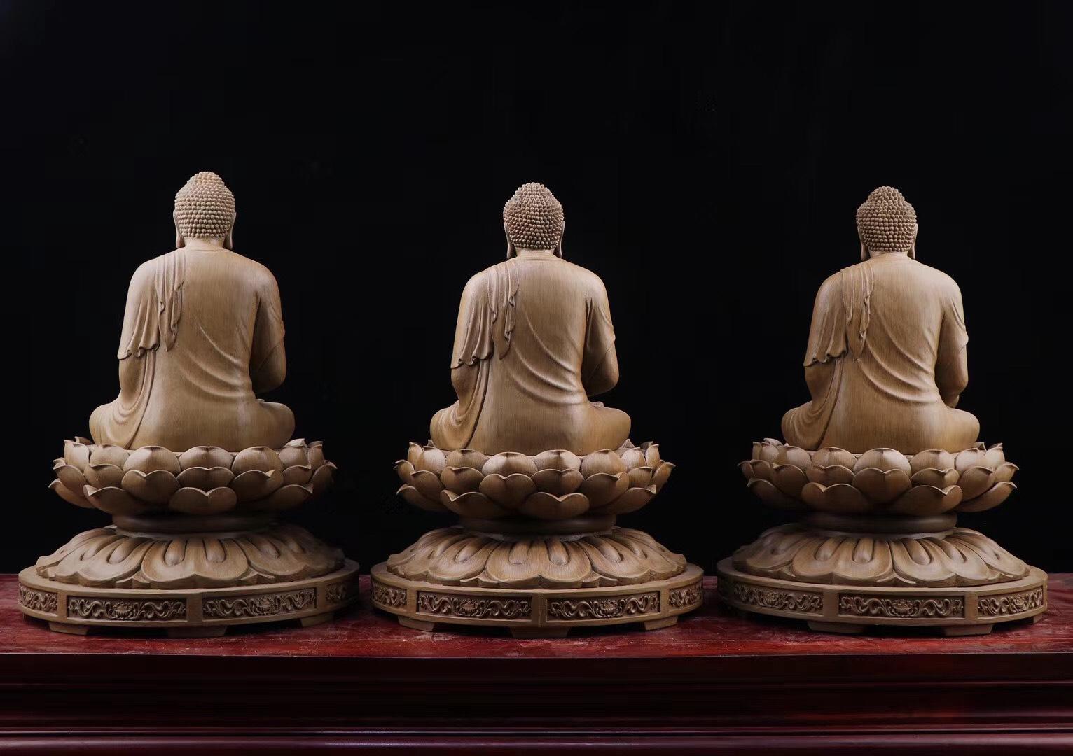 TAM THẾ PHẬT GỖ TRẦM DÓ HẢI NAM 47CM