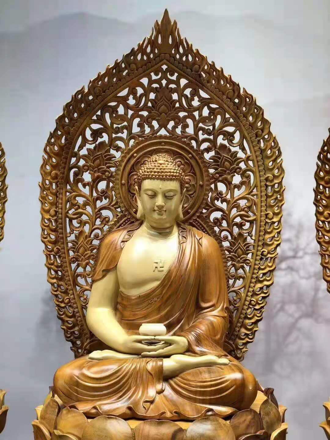 BỘ TƯỢNG TA BÀ TAM THÁNH GỖ LONG NÃO 83CM