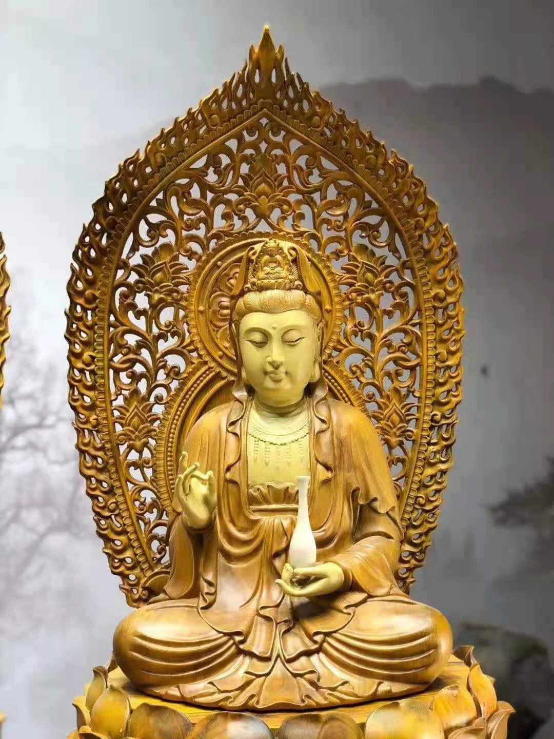 BỘ TƯỢNG TA BÀ TAM THÁNH GỖ LONG NÃO 83CM