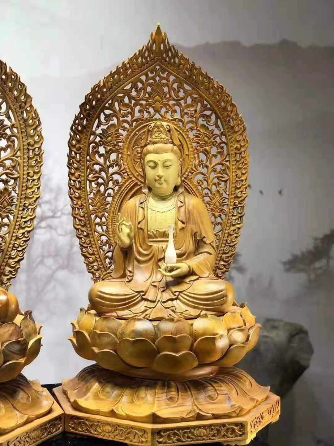 BỘ TƯỢNG TA BÀ TAM THÁNH GỖ LONG NÃO 83CM