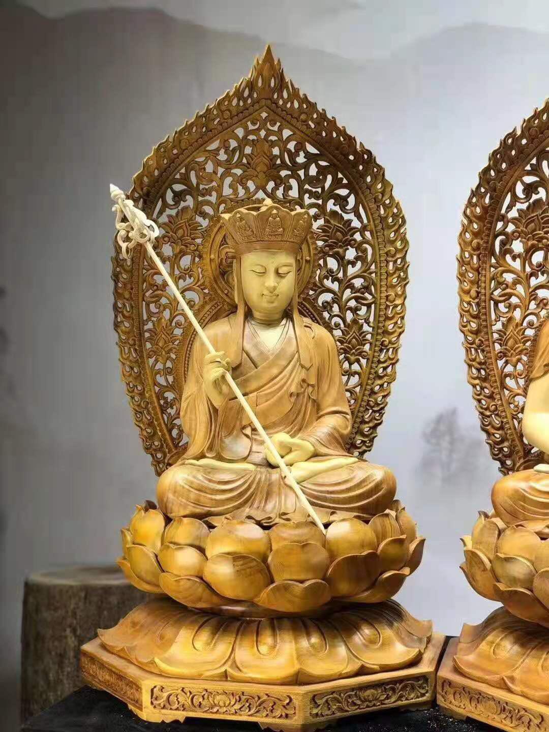 BỘ TƯỢNG TA BÀ TAM THÁNH GỖ LONG NÃO 83CM