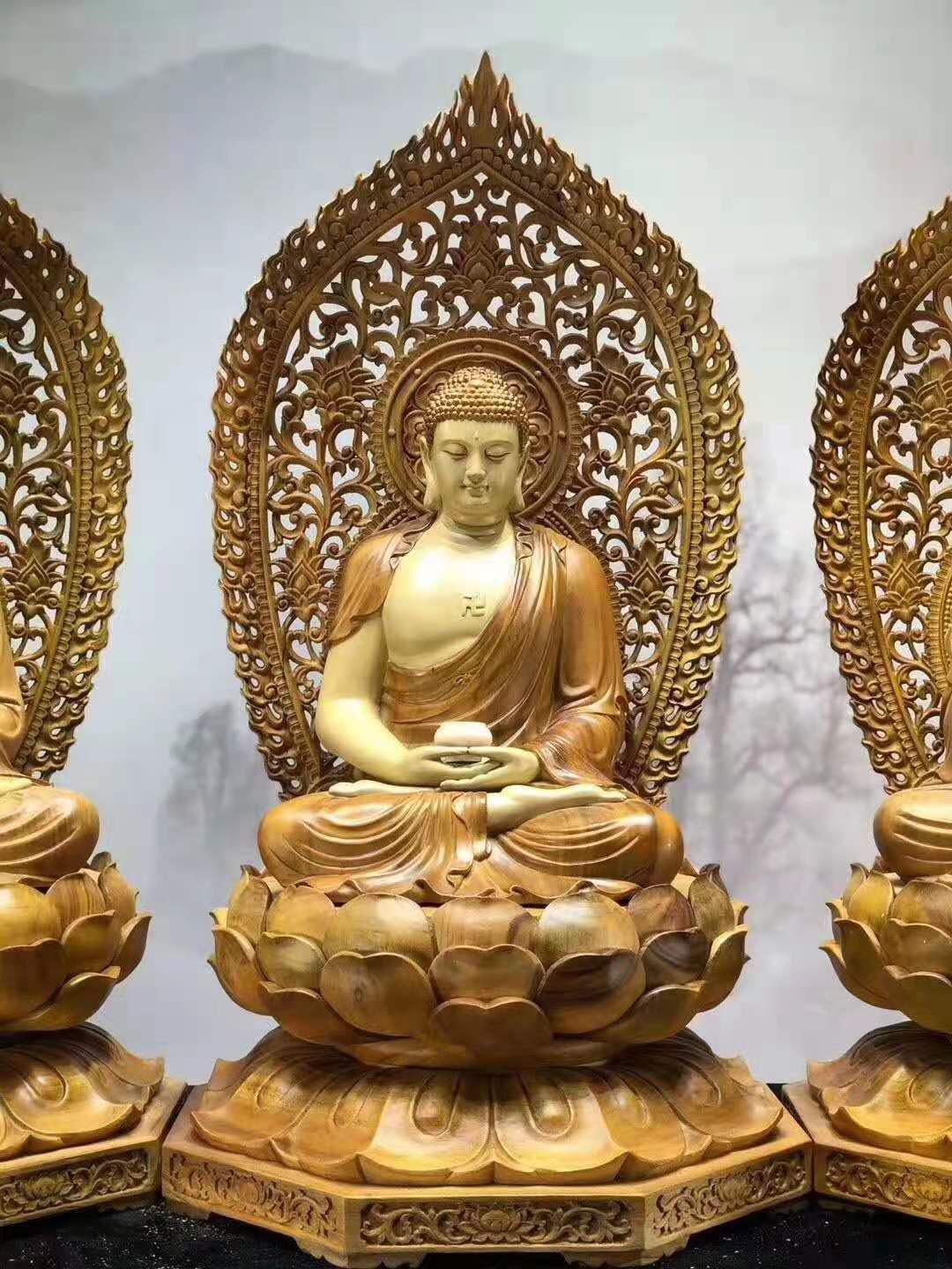 BỘ TƯỢNG TA BÀ TAM THÁNH GỖ LONG NÃO 83CM