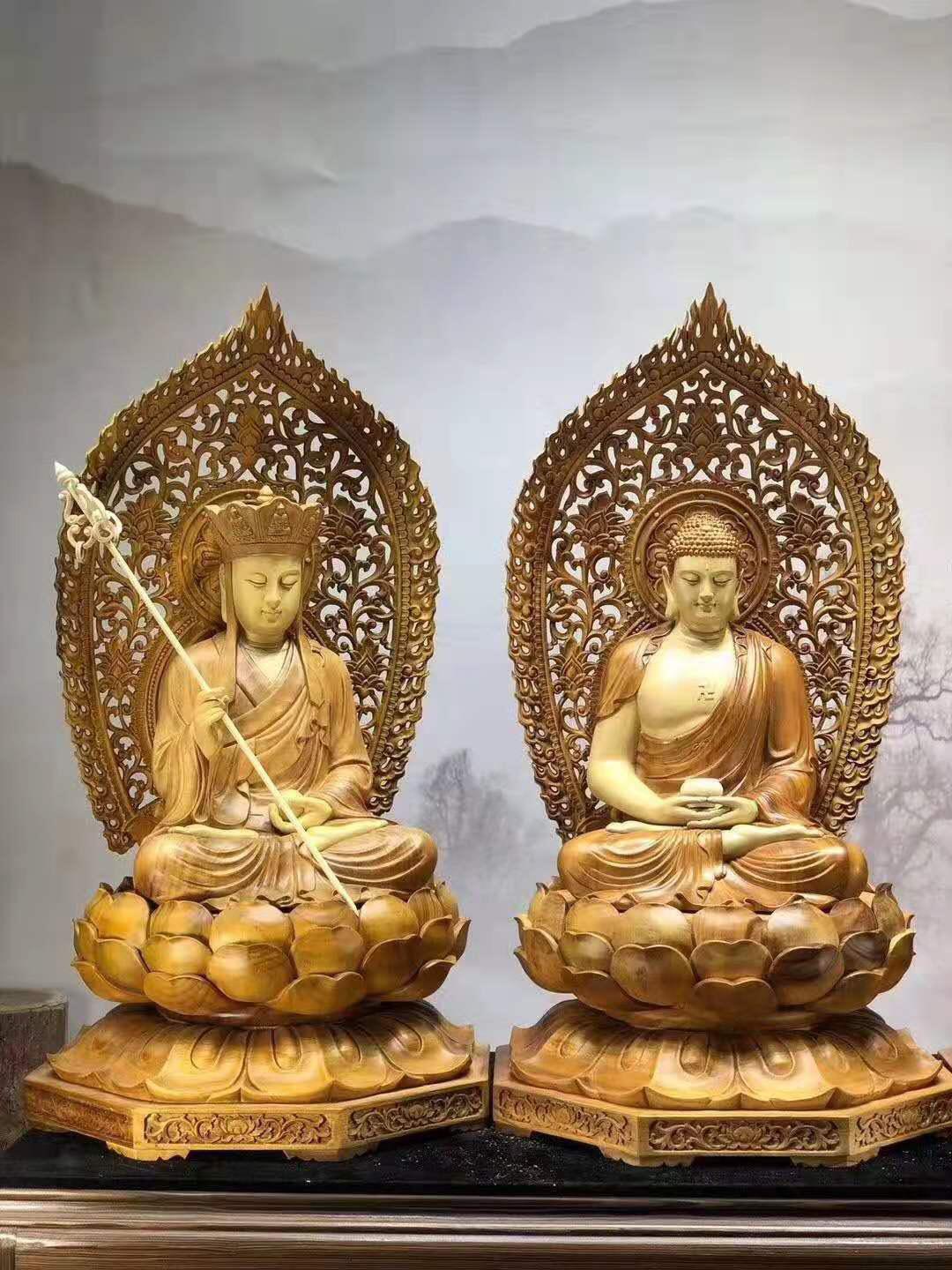 BỘ TƯỢNG TA BÀ TAM THÁNH GỖ LONG NÃO 83CM