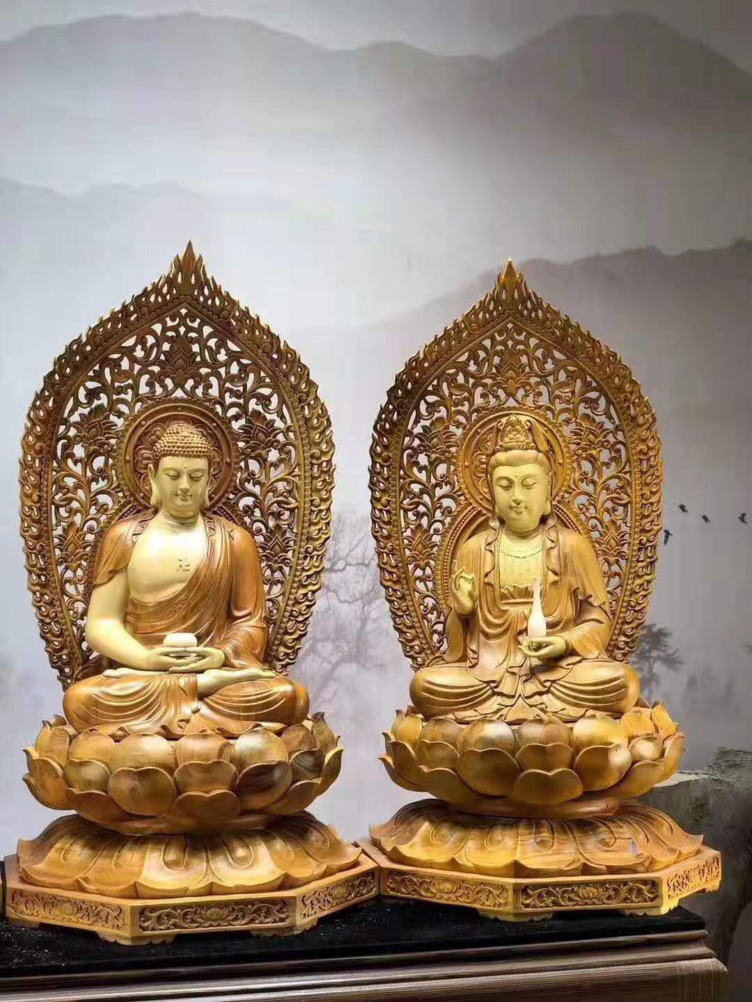 BỘ TƯỢNG TA BÀ TAM THÁNH GỖ LONG NÃO 83CM