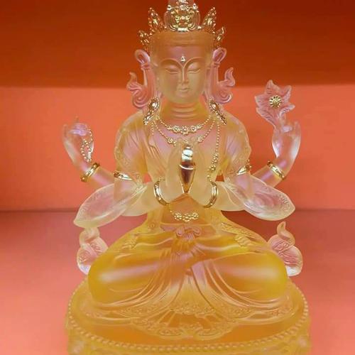 TÔN TƯỢNG QUAN ÂM TỨ THỦ LƯU LY THIẾP VÀNG 24CM