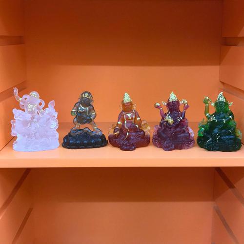 NGŨ BỘ THẦN TÀI LƯU LY THIẾP VÀNG 12CM
