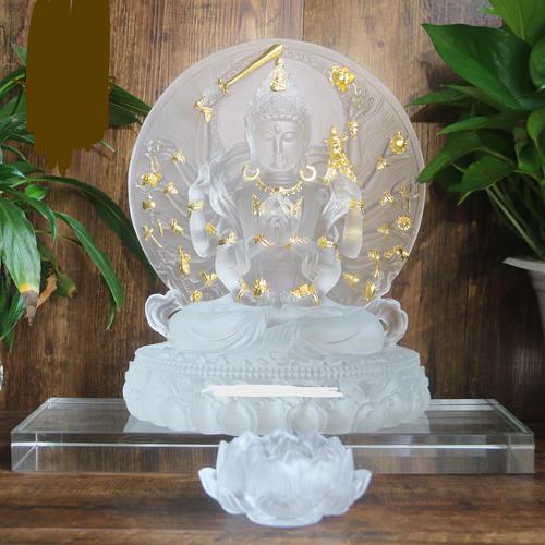 TÔN TƯỢNG ĐỨC CHUẨN ĐỀ PHẬT MẪU LƯU LY THIẾP VÀNG 24CM