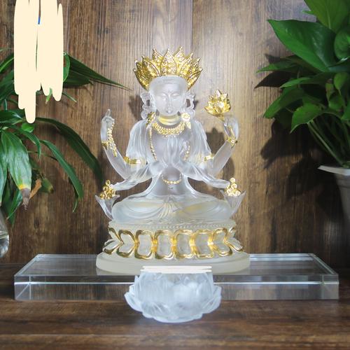 TÔN TƯỢNG QUAN ÂM TỨ THỦ LƯU LY THIẾP VÀNG 22CM