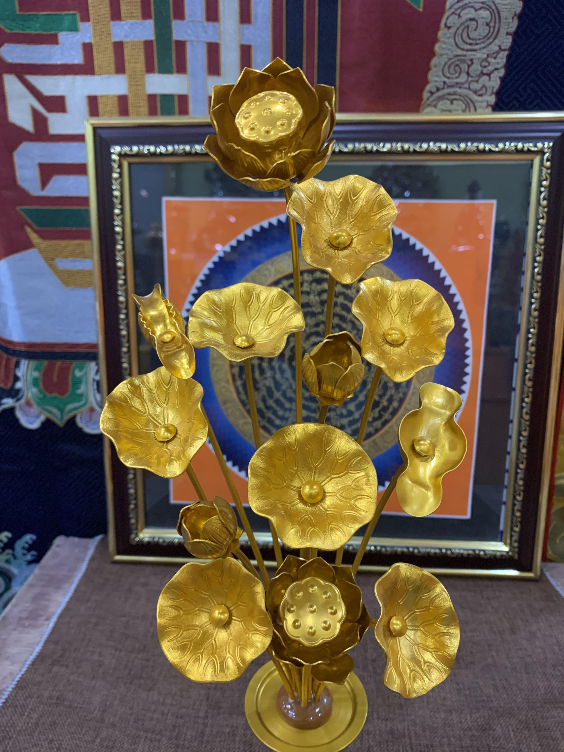 CẶP HOA SEN ĐỒNG MẠ VÀNG 40CM