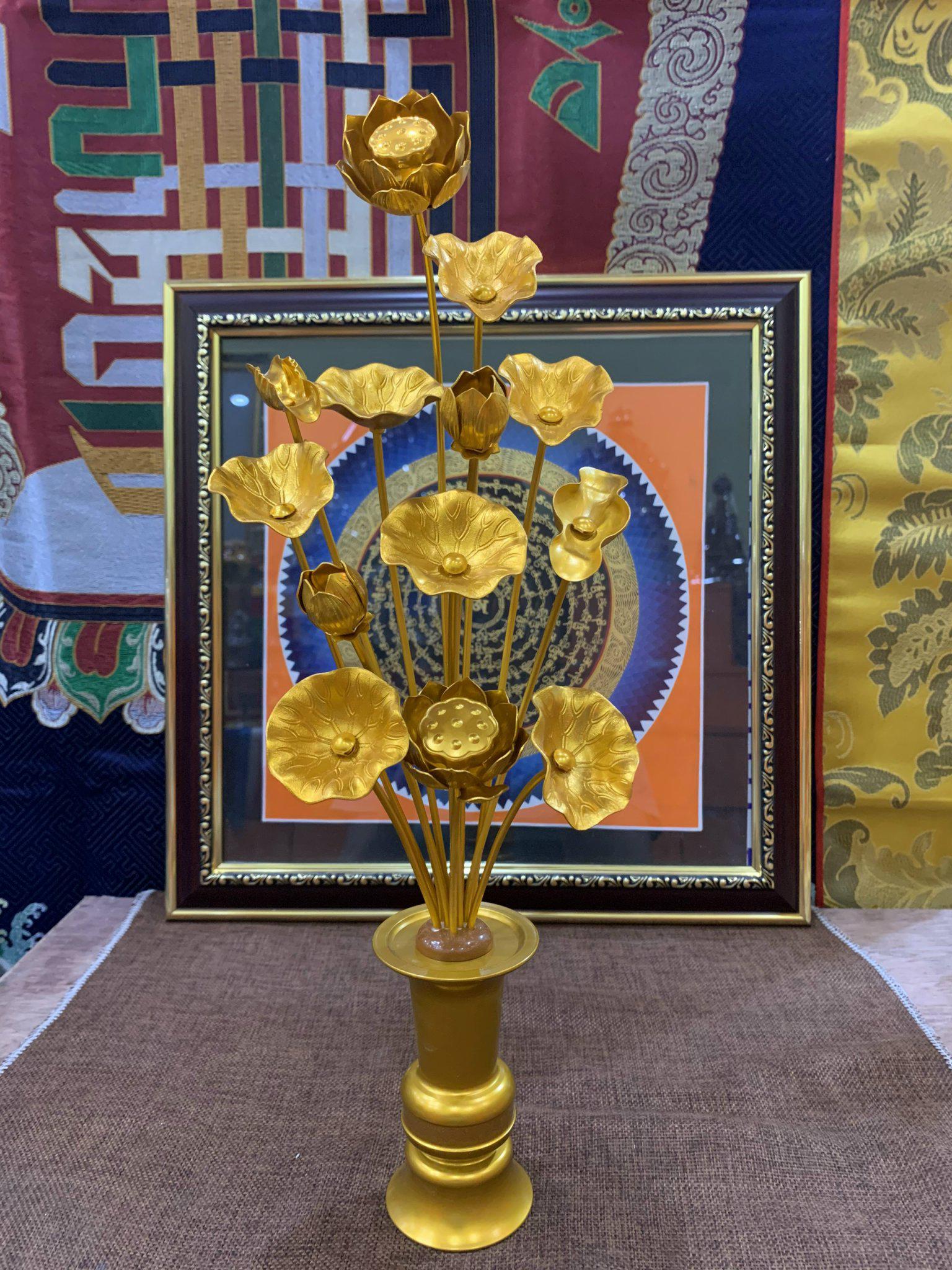 CẶP HOA SEN ĐỒNG MẠ VÀNG 40CM