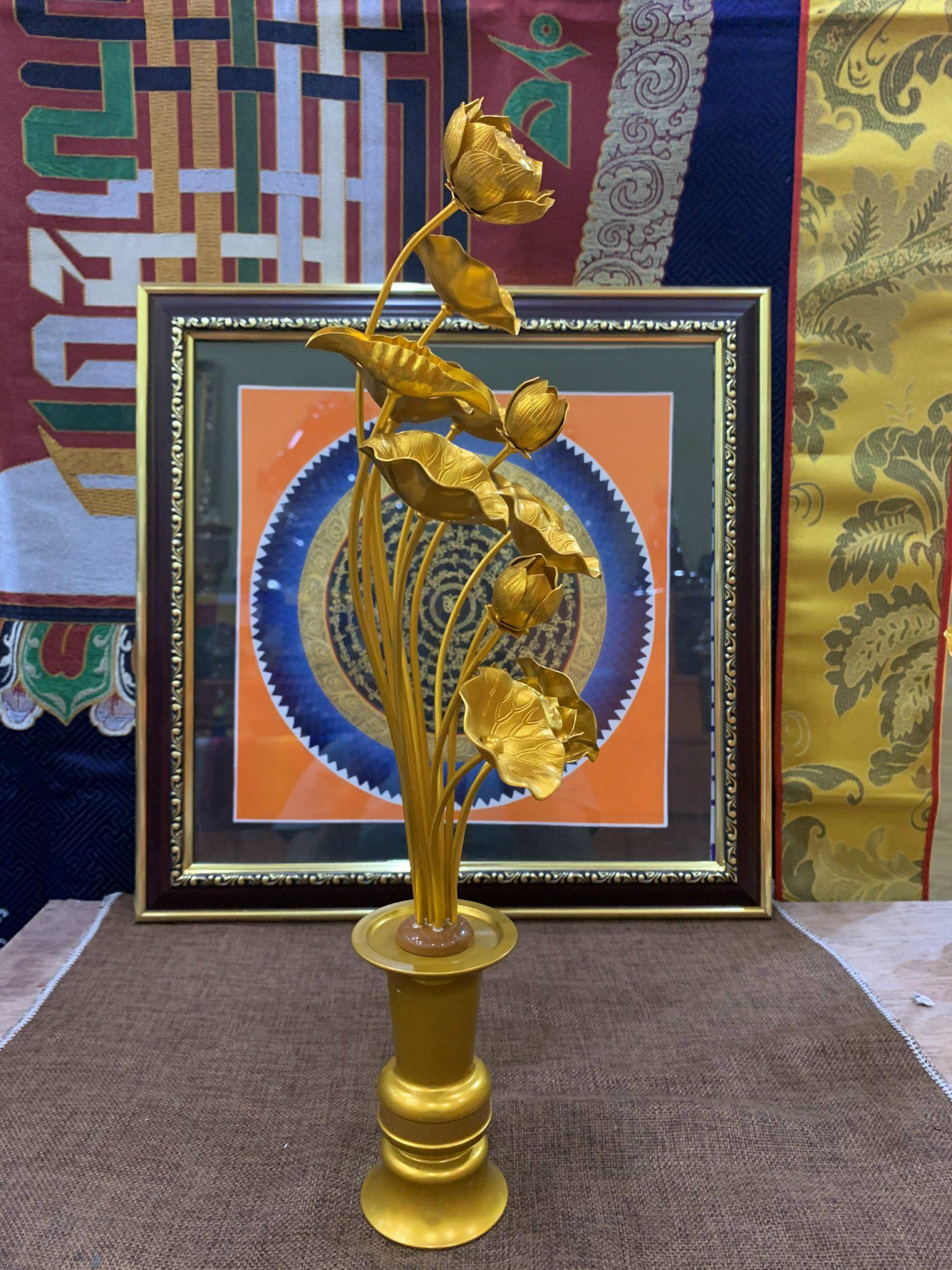 CẶP HOA SEN ĐỒNG MẠ VÀNG 40CM