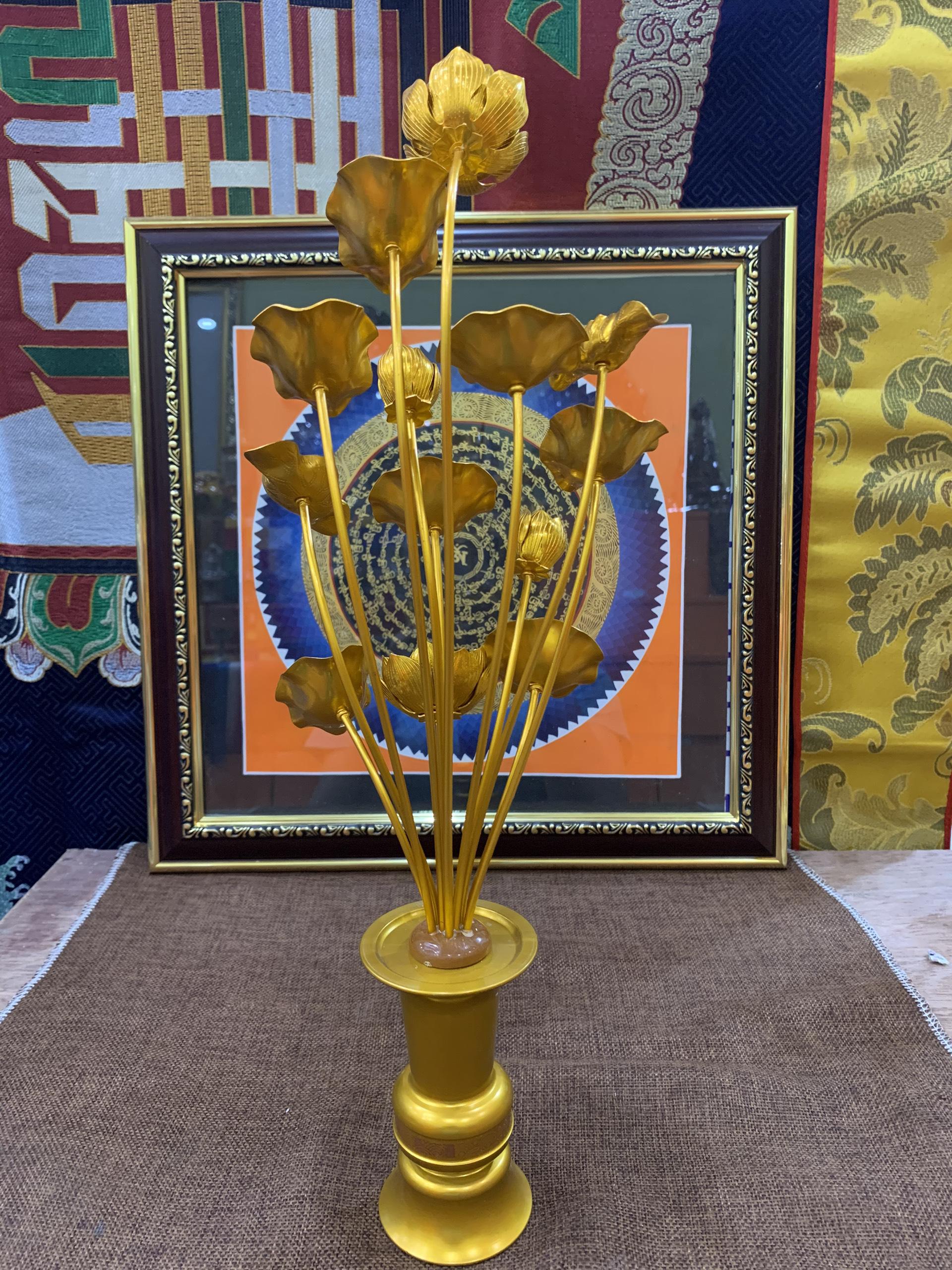 CẶP HOA SEN ĐỒNG MẠ VÀNG 40CM
