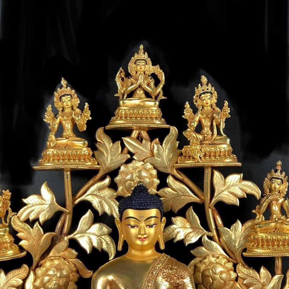 TÔN TƯỢNG THÍCH CA MÂU NI VÀ 7 VỊ BỒ TÁT XUNG QUANH NEPAL 52CM