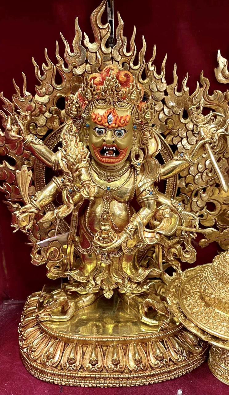 TÔN TƯỢNG MAHAKALA - ĐỒNG MẠ VÀNG 33CM 