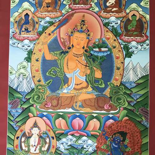 TRANH THANGKA ĐỨC VĂN THÙ SƯ LỢI VẼ TAY NEPAL 100% - 60x90cm