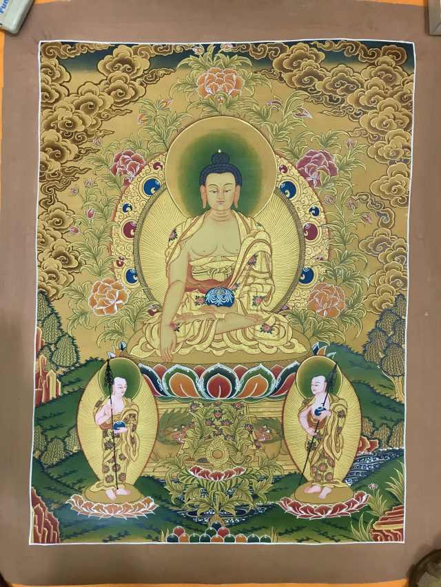 TRANH THANGKA ĐỨC PHẬT THÍCH CA MÂU NI VẼ TAY NEPAL 100% - 45x60cm  