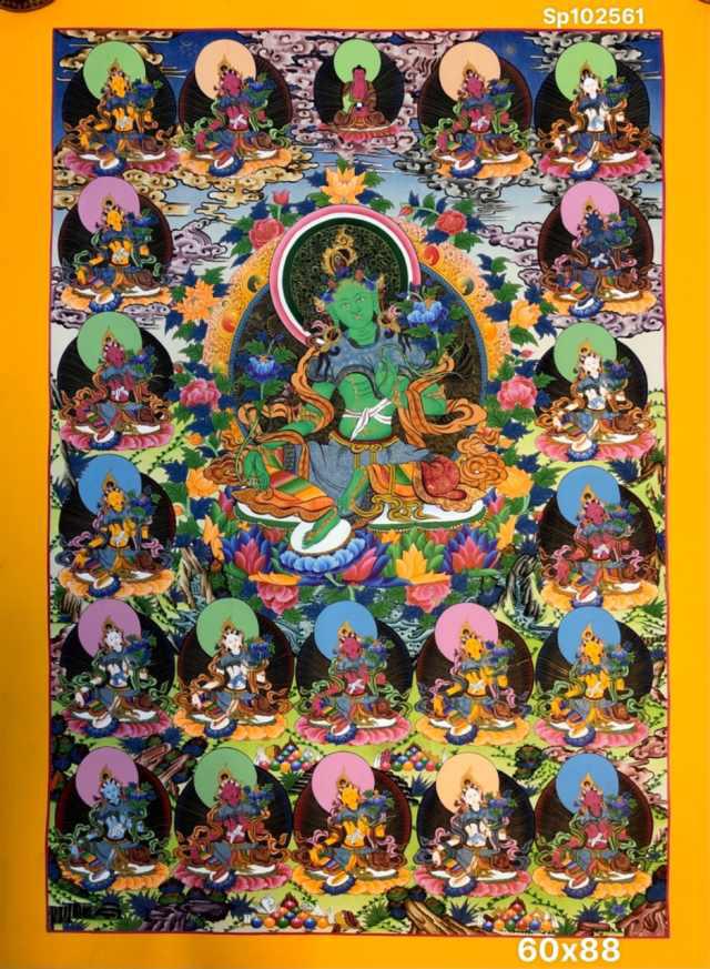 THANGKA VẼ TAY NEPAL 21 VỊ TARA 