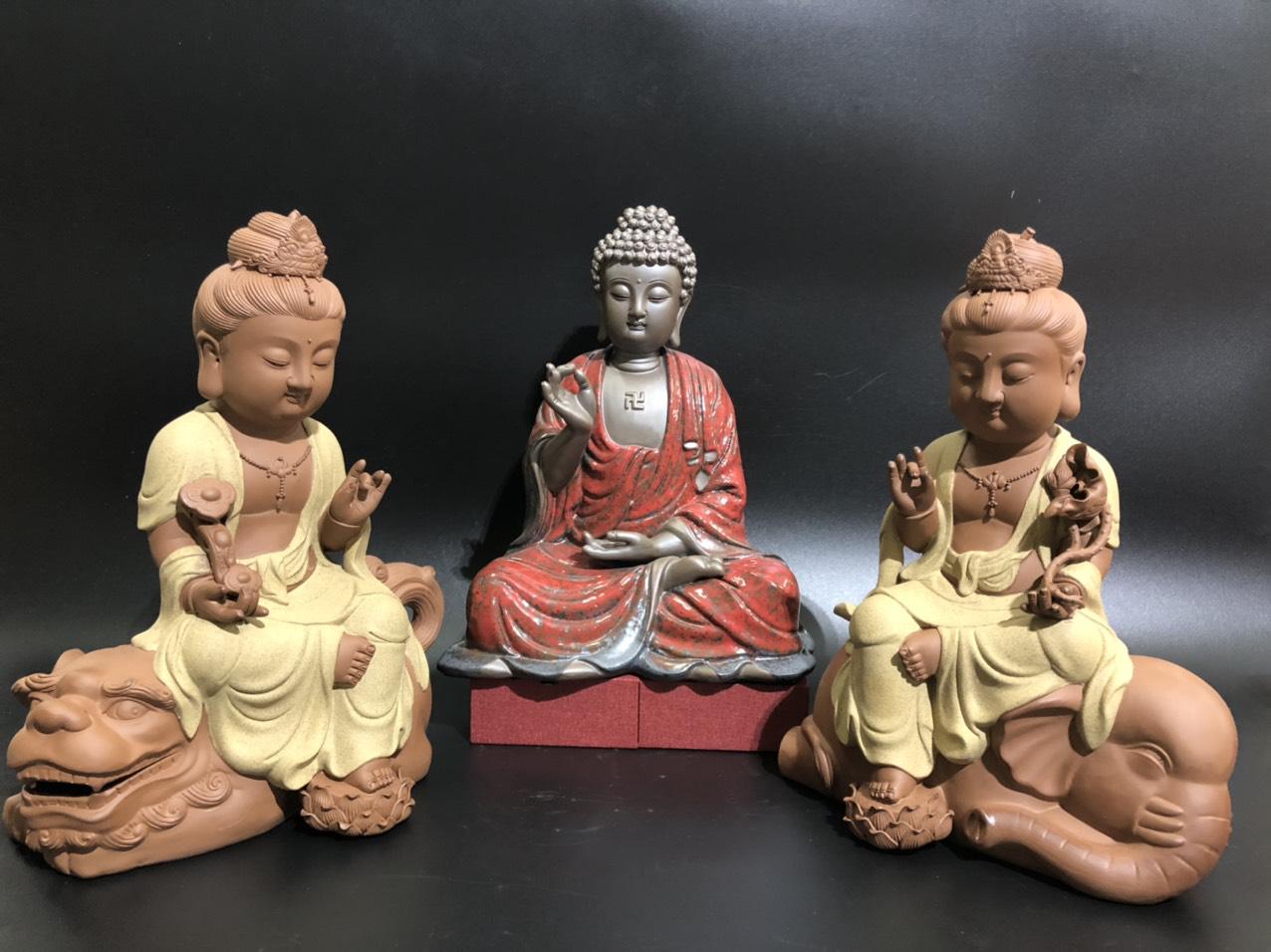 BỘ TÔN TƯỢNG HOA NGHIÊM TAM THÁNH -GỐM SỨ