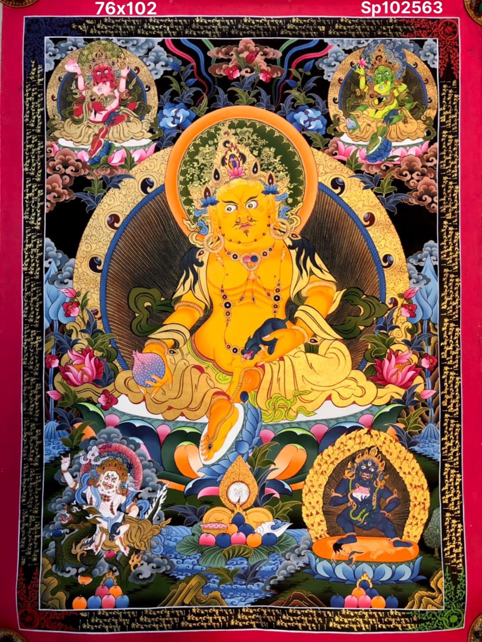 THANGKA VẼ TAY NEPAL HOÀNG THẦN TÀI-DZAMBALA