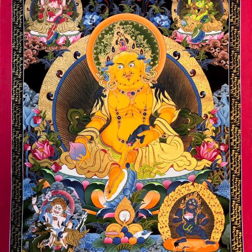 THANGKA VẼ TAY NEPAL HOÀNG THẦN TÀI-DZAMBALA