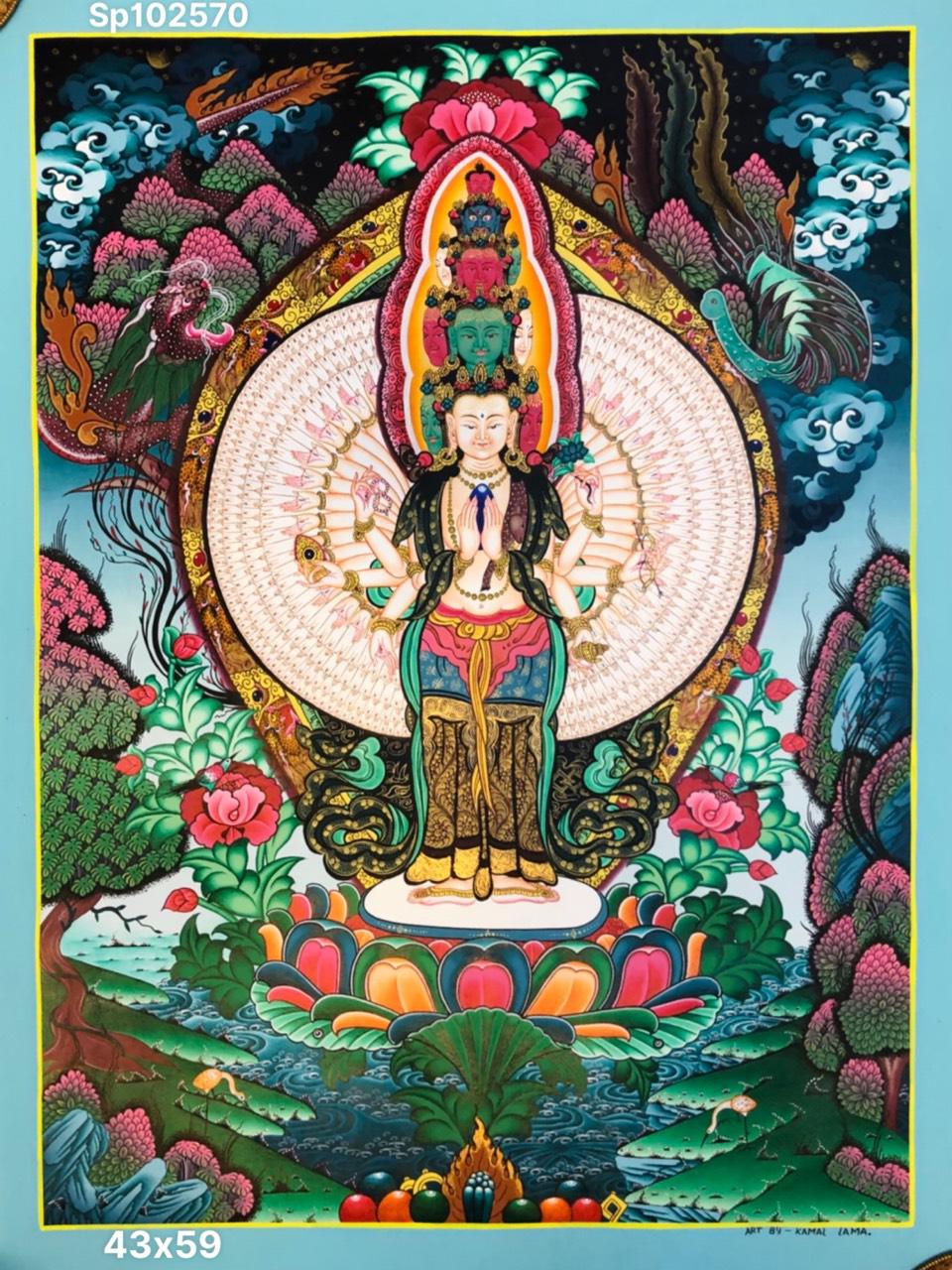 THANGKA VẼ TAY NEPAL 100% THIÊN THỦ THIÊN NHÃN