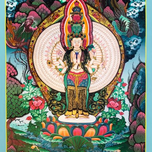 THANGKA VẼ TAY NEPAL 100% THIÊN THỦ THIÊN NHÃN