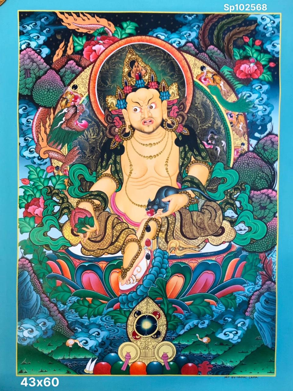 THANGKA VẼ TAY NEPAL HOÀNG THẦN TÀI-DZAMBALA