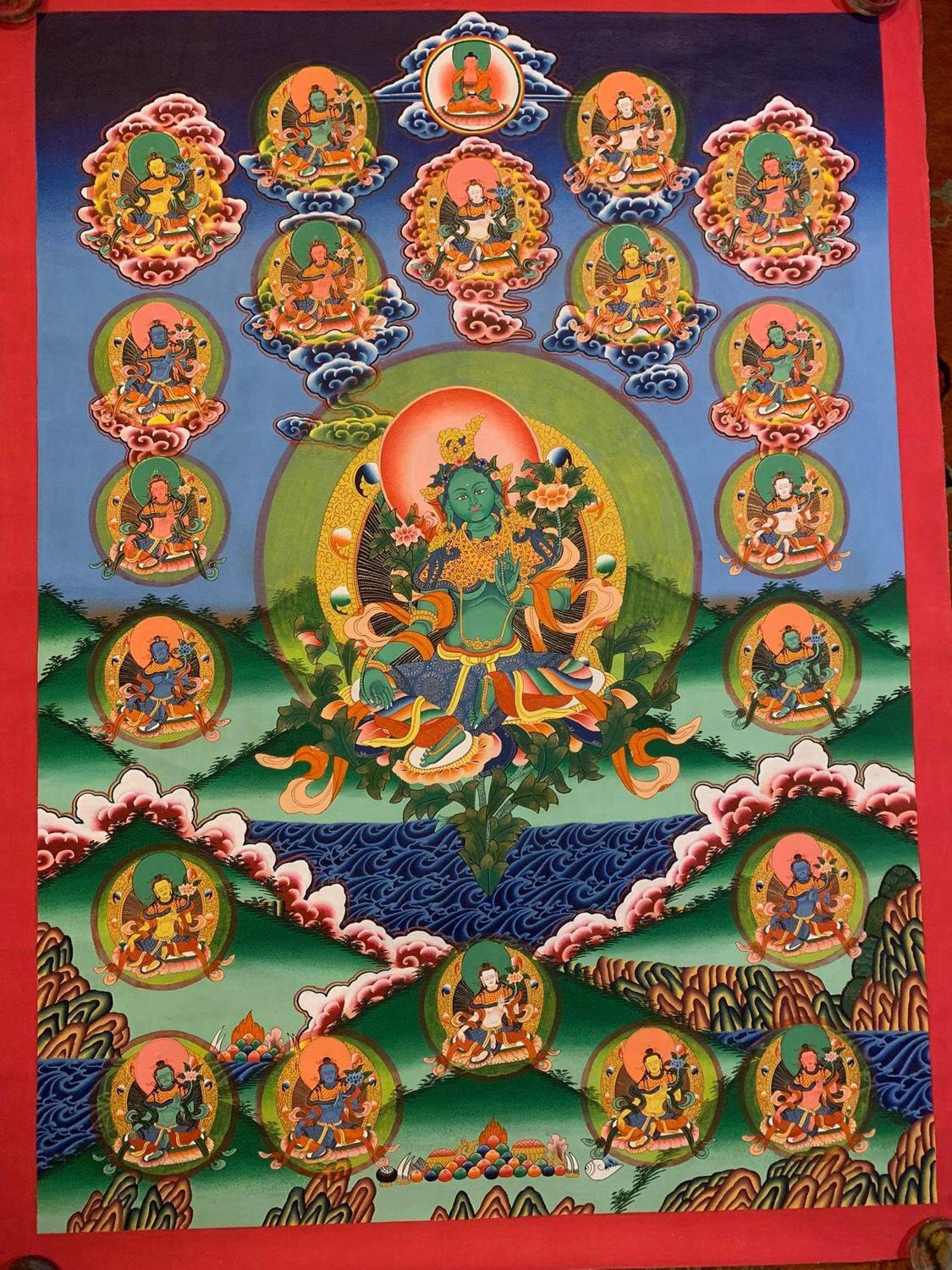 THANGKA VẼ  TAY NEPAL 21 VỊ TARA 