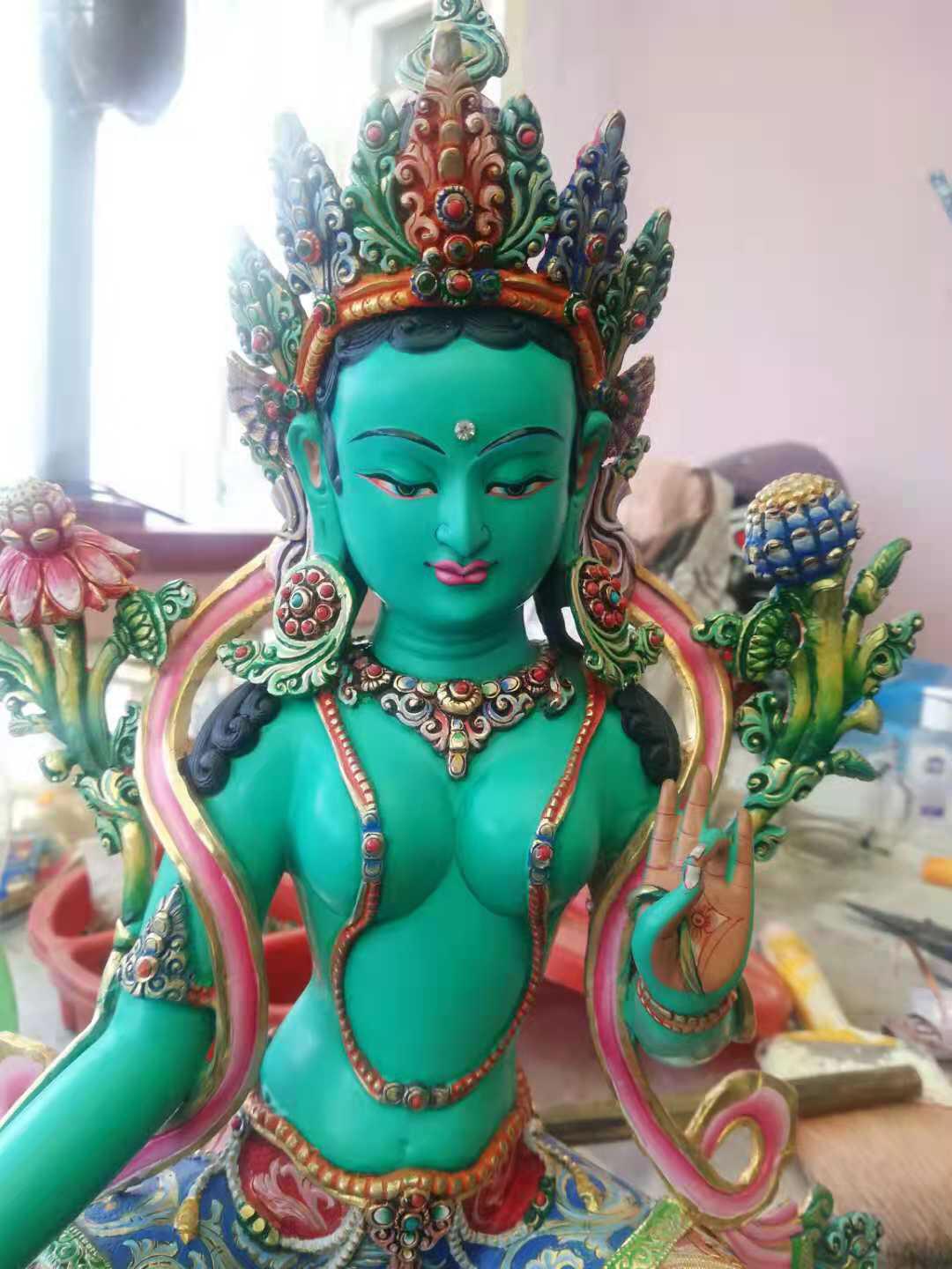 TÔN TƯỢNG TARA XANH VẼ MÀU CAO CẤP 36CM