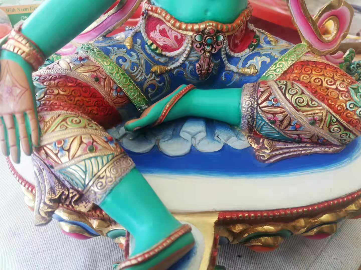 TÔN TƯỢNG TARA XANH VẼ MÀU CAO CẤP 36CM