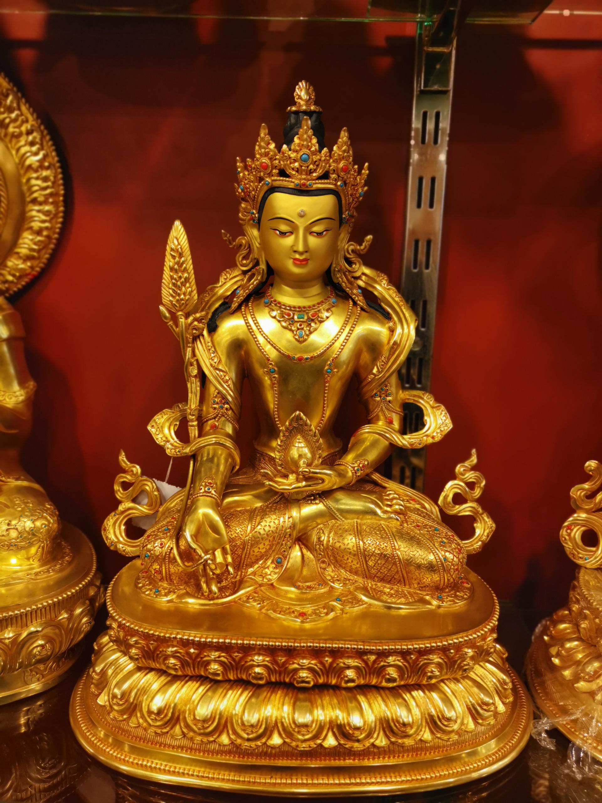 TÔN TƯỢNG ĐỨC ĐỊA TẠNG ĐỒNG MẠ VÀNG NEPAL 46CM