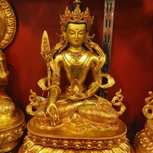 TÔN TƯỢNG ĐỨC ĐỊA TẠNG ĐỒNG MẠ VÀNG NEPAL 46CM