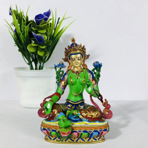 TÔN TƯỢNG NGÀI TARA XANH ĐỒNG VẼ MÀU 10CM