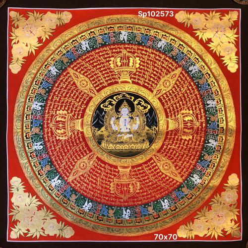 TRANH MANDALA OM MA NI TÂM PHẬT VẼ TAY NEPAL