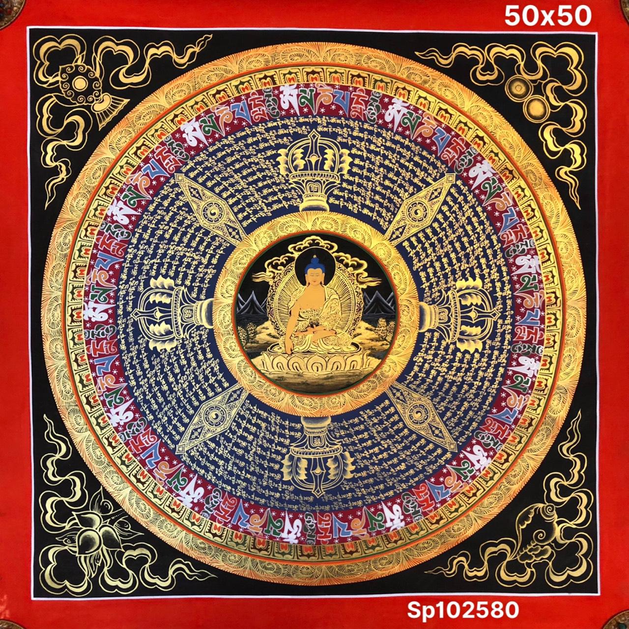 TRANH MANDALA OM MA NI TÂM PHẬT VẼ TAY NEPAL