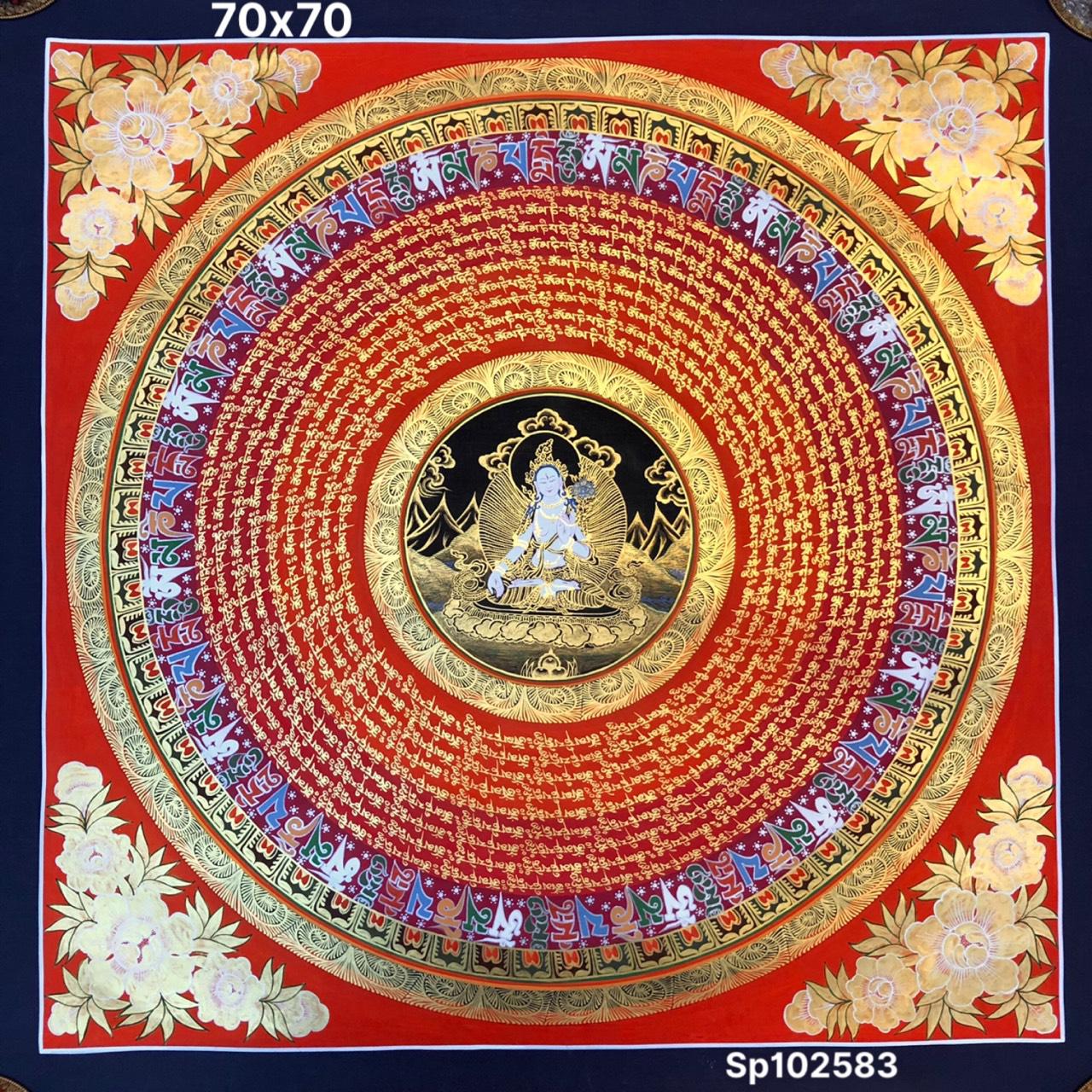 TRANH MANDALA OM MA NI TÂM PHẬT VẼ TAY NEPAL