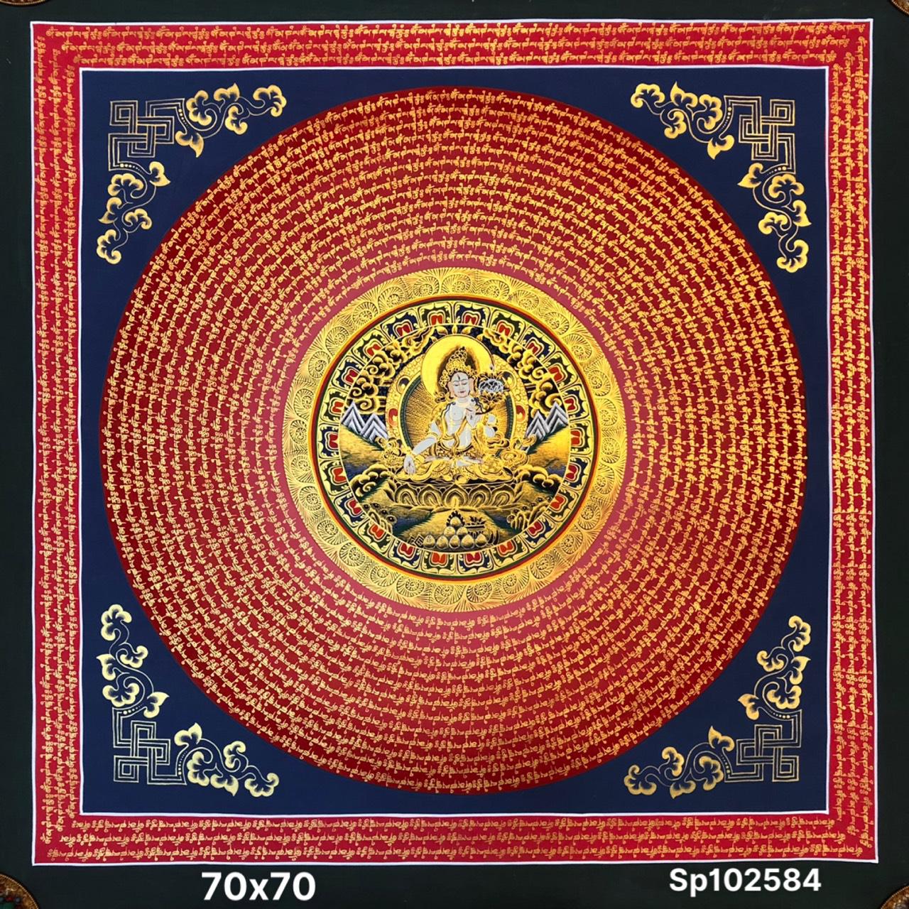 TRANH MANDALA OM MA NI TÂM PHẬT VẼ TAY NEPAL