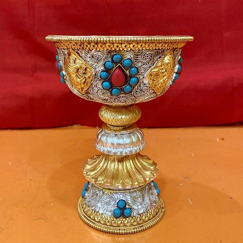 CHÂN ĐÈN NẠM BẠC CẨN ĐÁ NEPAL